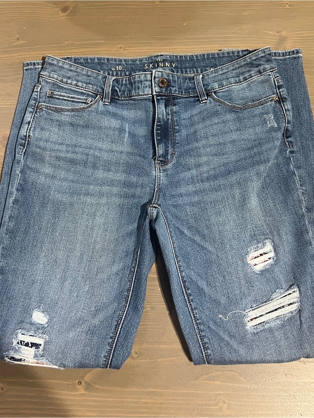 White House Black Market Skinny Distressed Light Blue Jeans